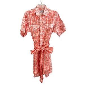 Sue Sartor Short Sleeve Shirt Dress Block Print Orange Tie Waist Tuckernuck NEW